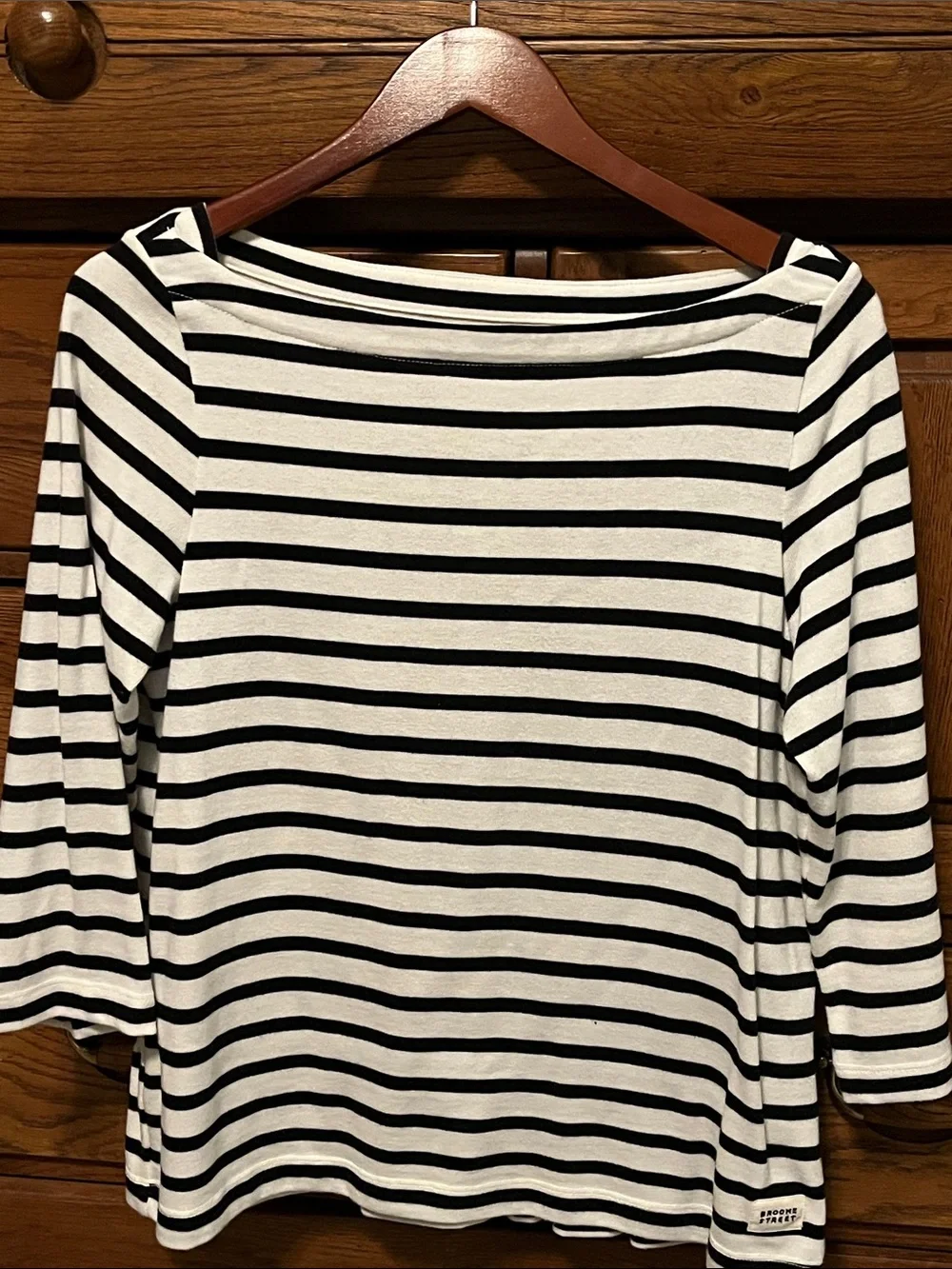 Kate Spade black and cream stripe cotton top size large